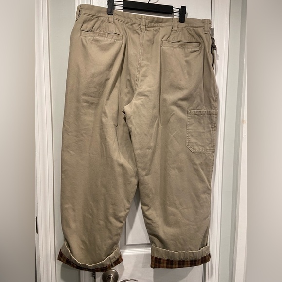 L.L. Bean Mens Size 32X30 Cotton Khaki Flannel Lined Chino Pants Zip Pocket - Picture 9 of 14